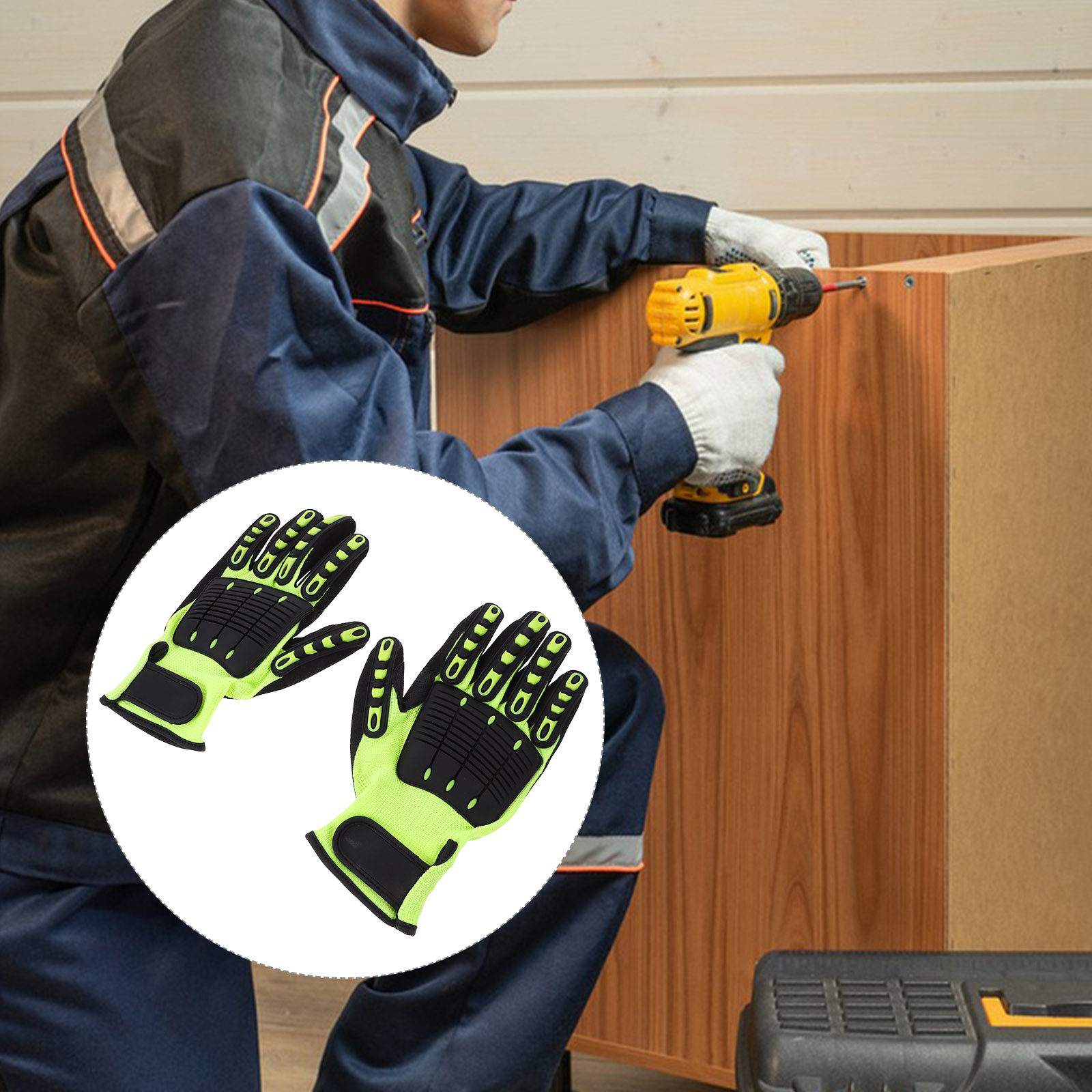 Work Glove Impact - 1組の頑丈なガーデニンググローブ、耐切創性、滑り止め、耐衝撃性、通気性のある作業用手袋、男性用、屋外建設用