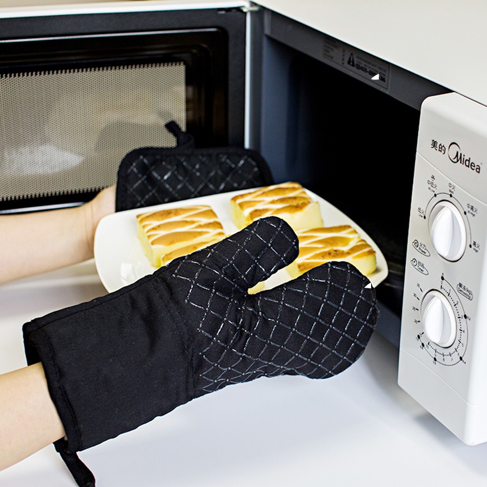 Oven Mitt Silicone - シリコン製耐熱オーブン手袋 厚手滑り止め断熱電子レンジベーキングミット 高温耐性キッチンアクセサリー