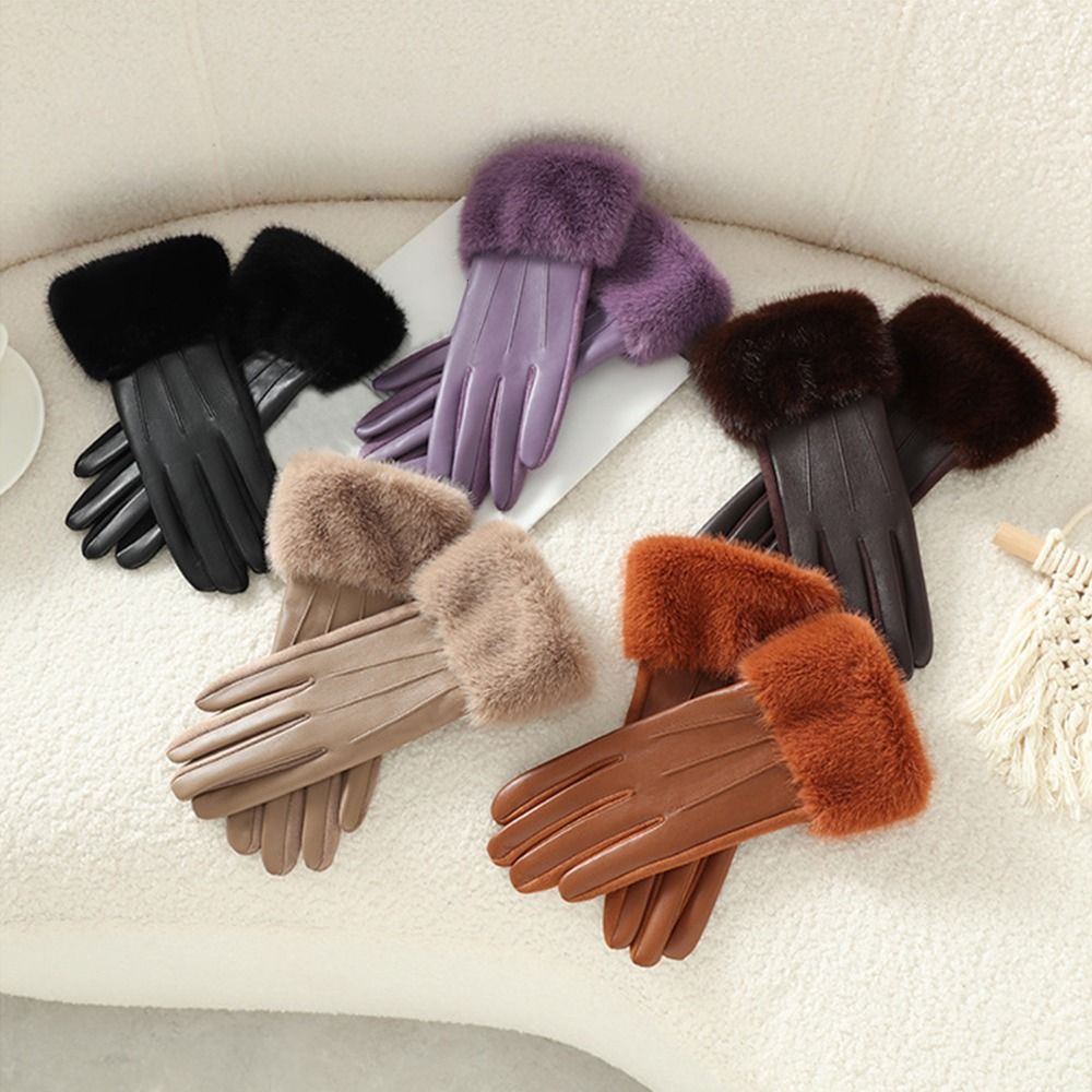 Winter Glove Insulated - 保温性のあるレディースレザーグローブ 厚手の断熱ウィンターグローブ 防風無地カラー