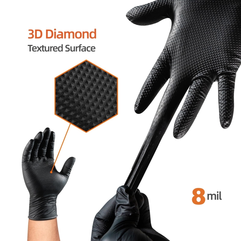 8ミルヘビーデューティーブラックニトリルグローブ使い捨てダイ - Nitrile Mechanic Glove のレビューと価格