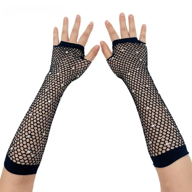 結婚式通気性フィンガーレス手袋網タイツスリーブ女性のための  - Fingerless Glove Knit のレビューと価格