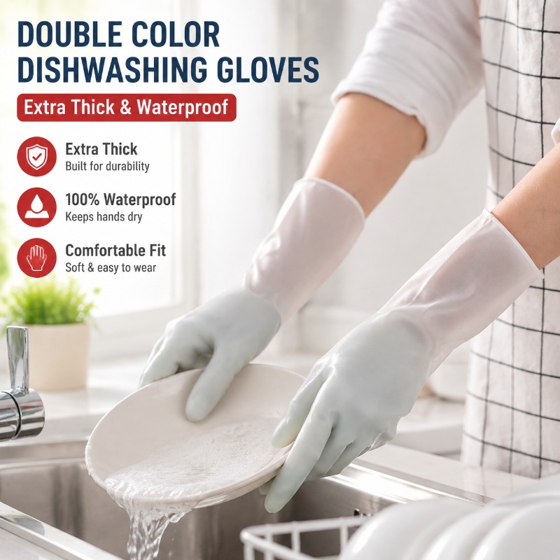 PVC二重カラー食器洗い用手袋　特厚防水ゴム製キッチン掃除用 - Dish Glove Rubber のレビューと価格