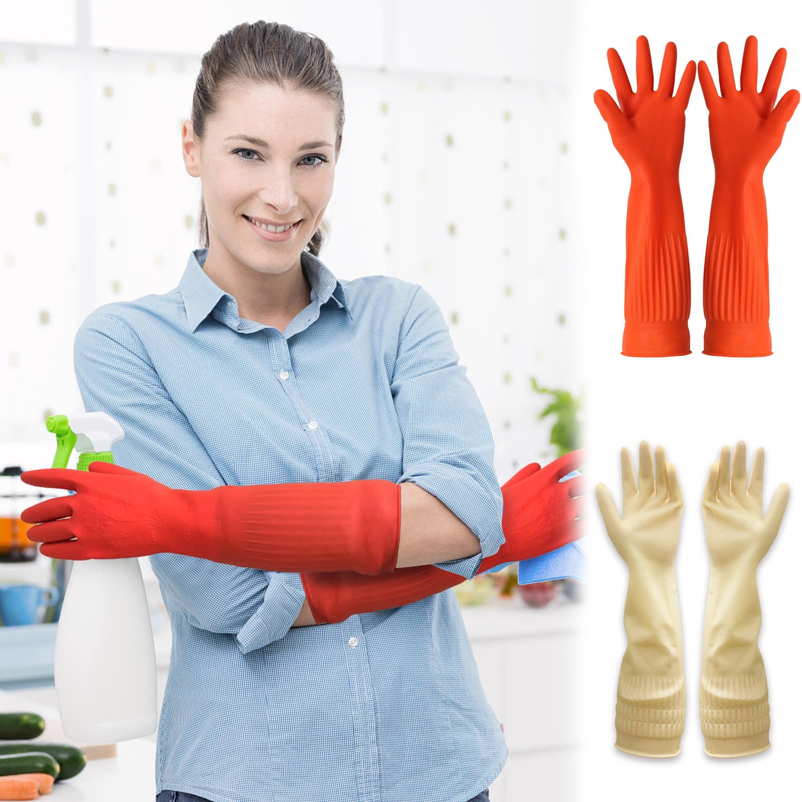 1 ペア柔軟な快適なゴムクリーン手袋赤い皿洗いロングホームバ - Dish Glove Rubber のレビューと価格