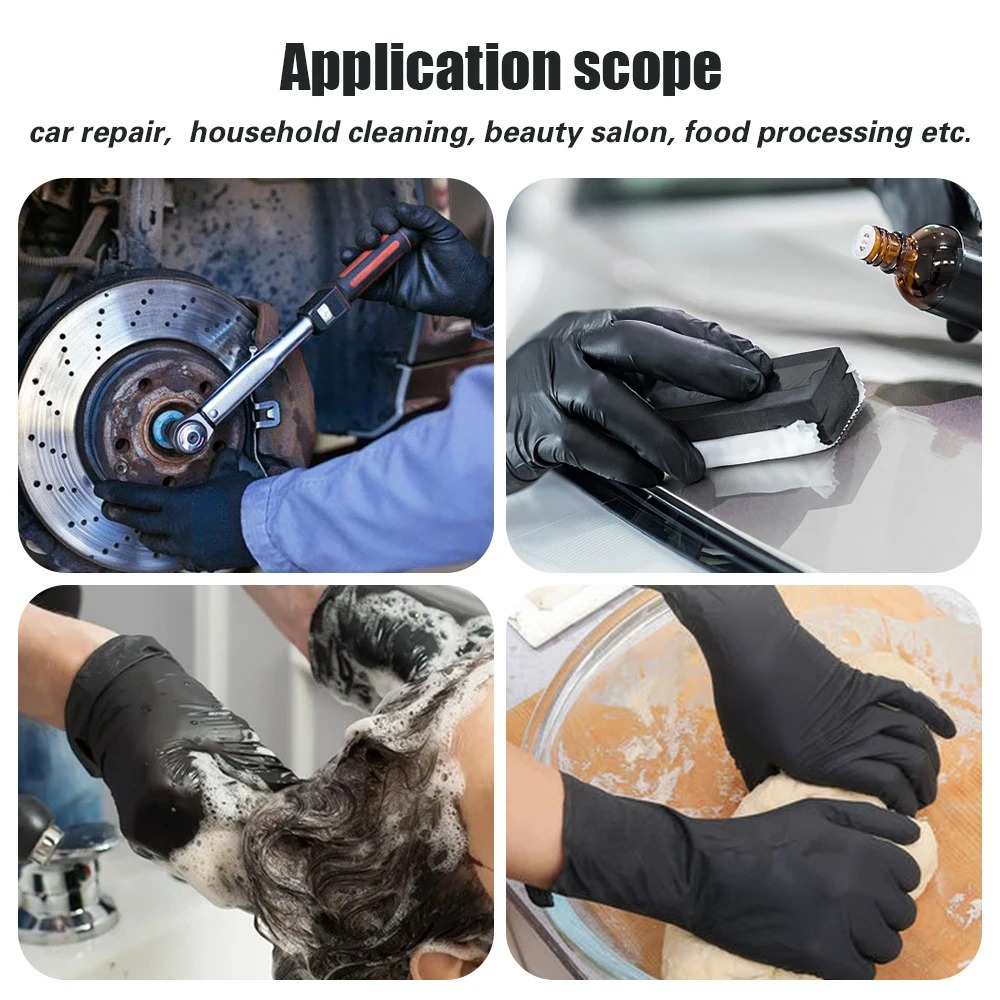 黒の使い捨てニトリル手袋、厚手で耐久性のある家庭用清掃用手袋 - Nitrile Mechanic Glove のレビューと価格