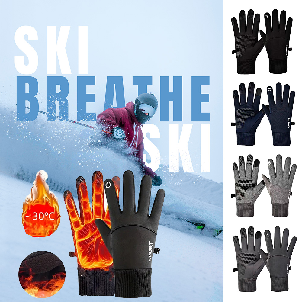 冬用サイクリンググローブ防風厚手フリースサーマルフルフィンガ - Ski Glove Waterproof のレビューと価格