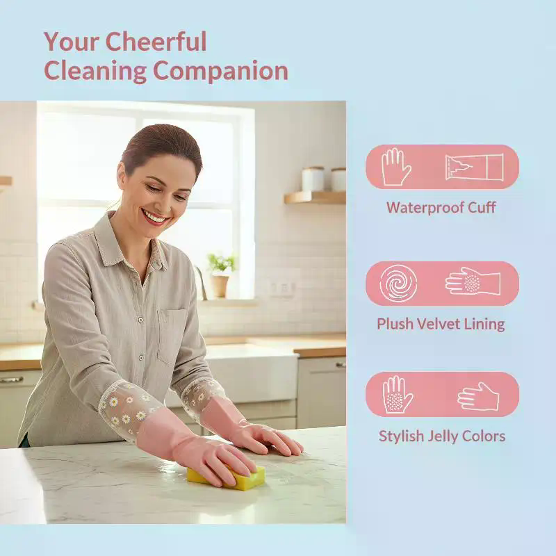 花柄の家庭用ラテックス防水クリーニング手袋：キッチン食器洗い - Rubber Glove Cleaning のレビューと価格