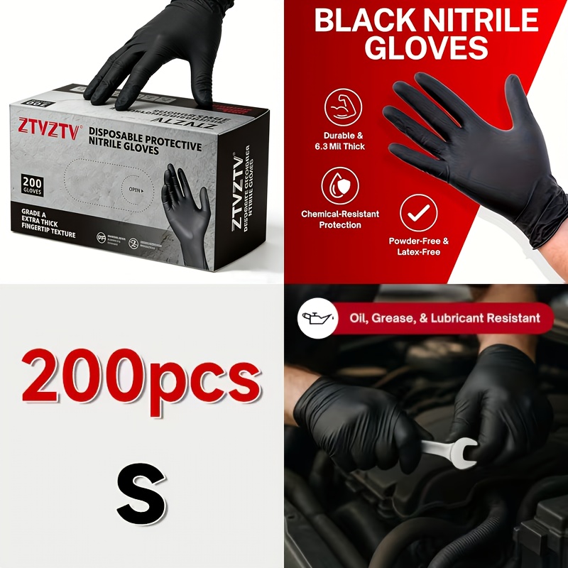 1パック200枚入り、黒色使い捨て手袋、高密度、柔軟性があり - Rubber Glove Cleaning のレビューと価格
