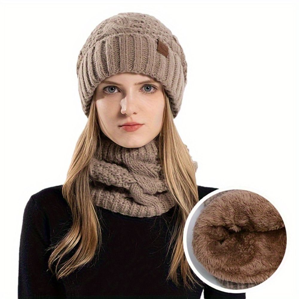 ソフトな冬用ビーニー帽とスカーフのセット、フリース裏地付き厚 - Wool Glove Lined のレビューと価格