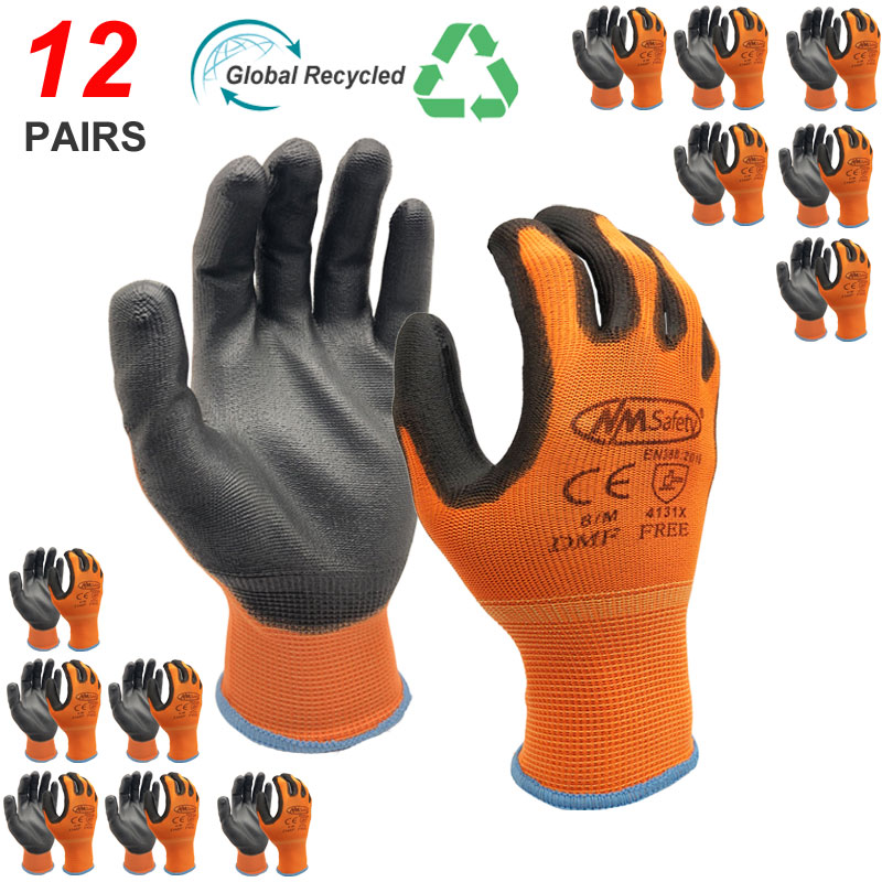 Nm安全手袋,12ペア,PU作業用手袋,手のひらの裏地,保護 - Nitrile Mechanic Glove のレビューと価格