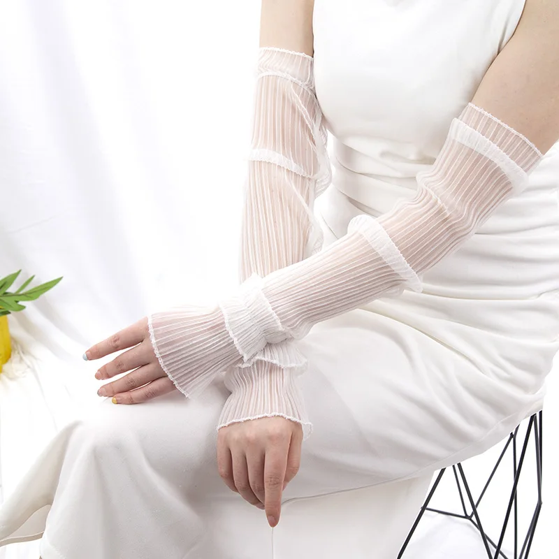 夏ロング指なし手袋女性屋外日焼け防止袖薄いレースメッシュアー - Fingerless Glove Knit のレビューと価格